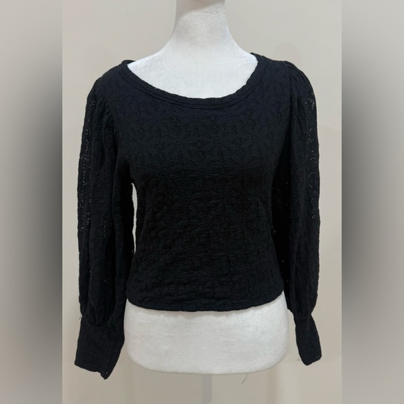 NWT Free People M Tea Time Round Neck Long Puff Sleeve Back Detail Top - Picture 3 of 9